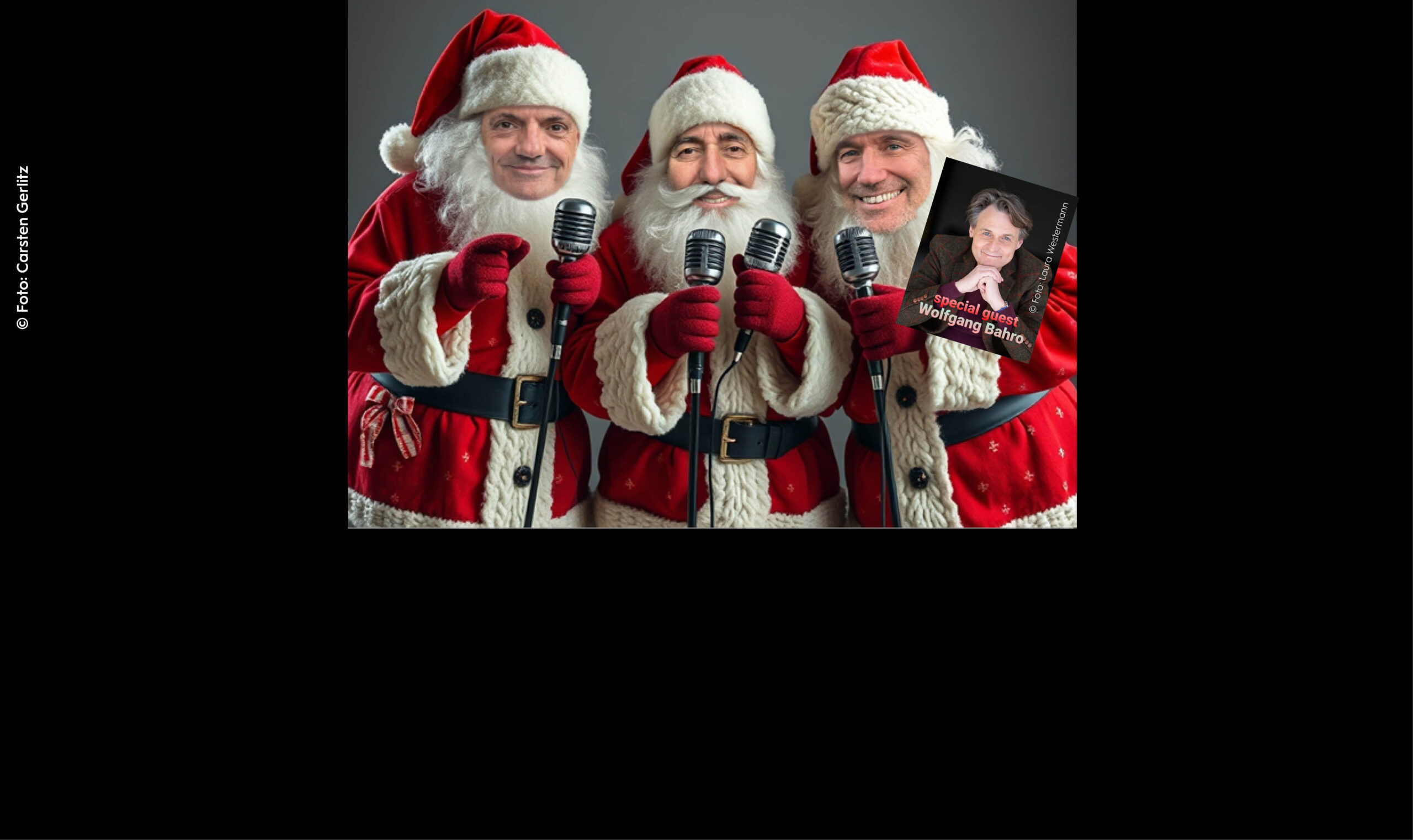 Three Santa Clauses sing