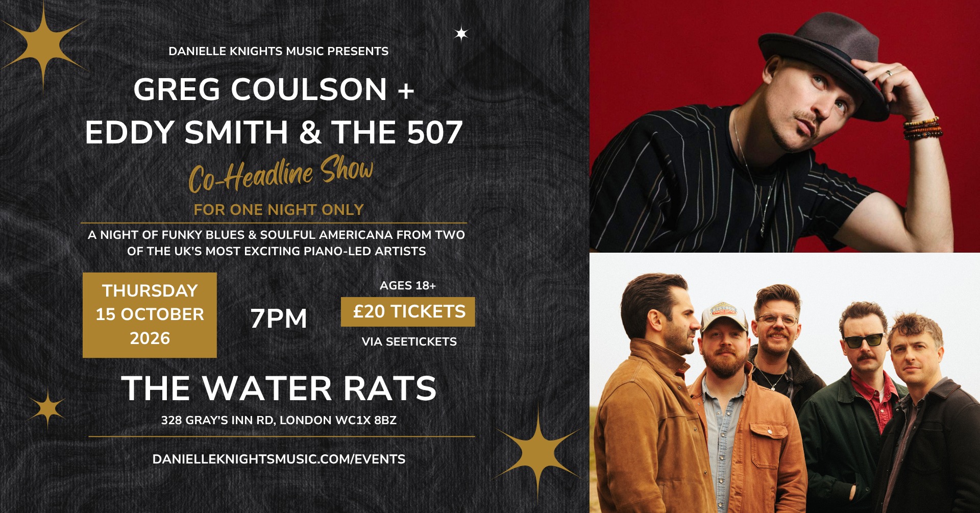 Greg Coulson + Eddy Smith & The 507 (Co-Headline) – Water Rats London