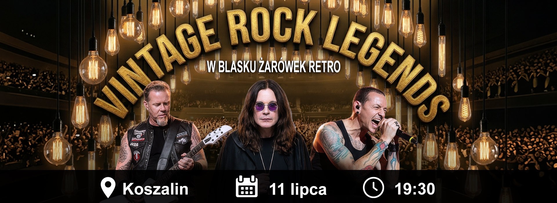 Vintage Rock Legends in the glow of retro light bulbs