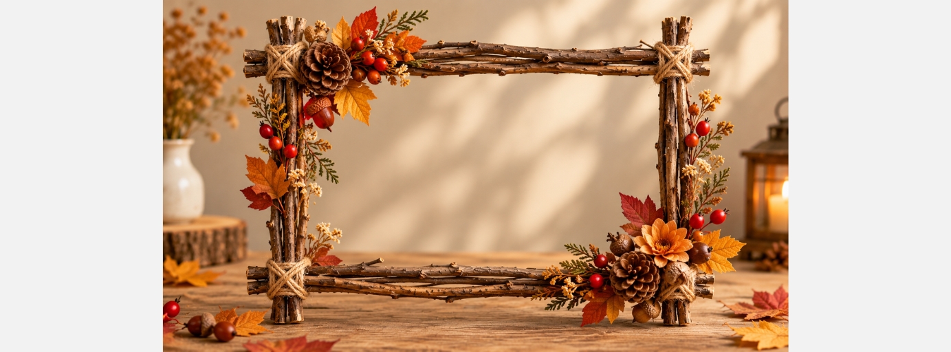 Autumn composition - wooden frame