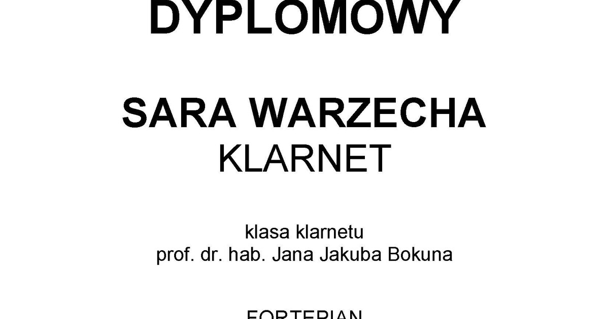 Diploma recital by Sara Warzechy (clarinet)