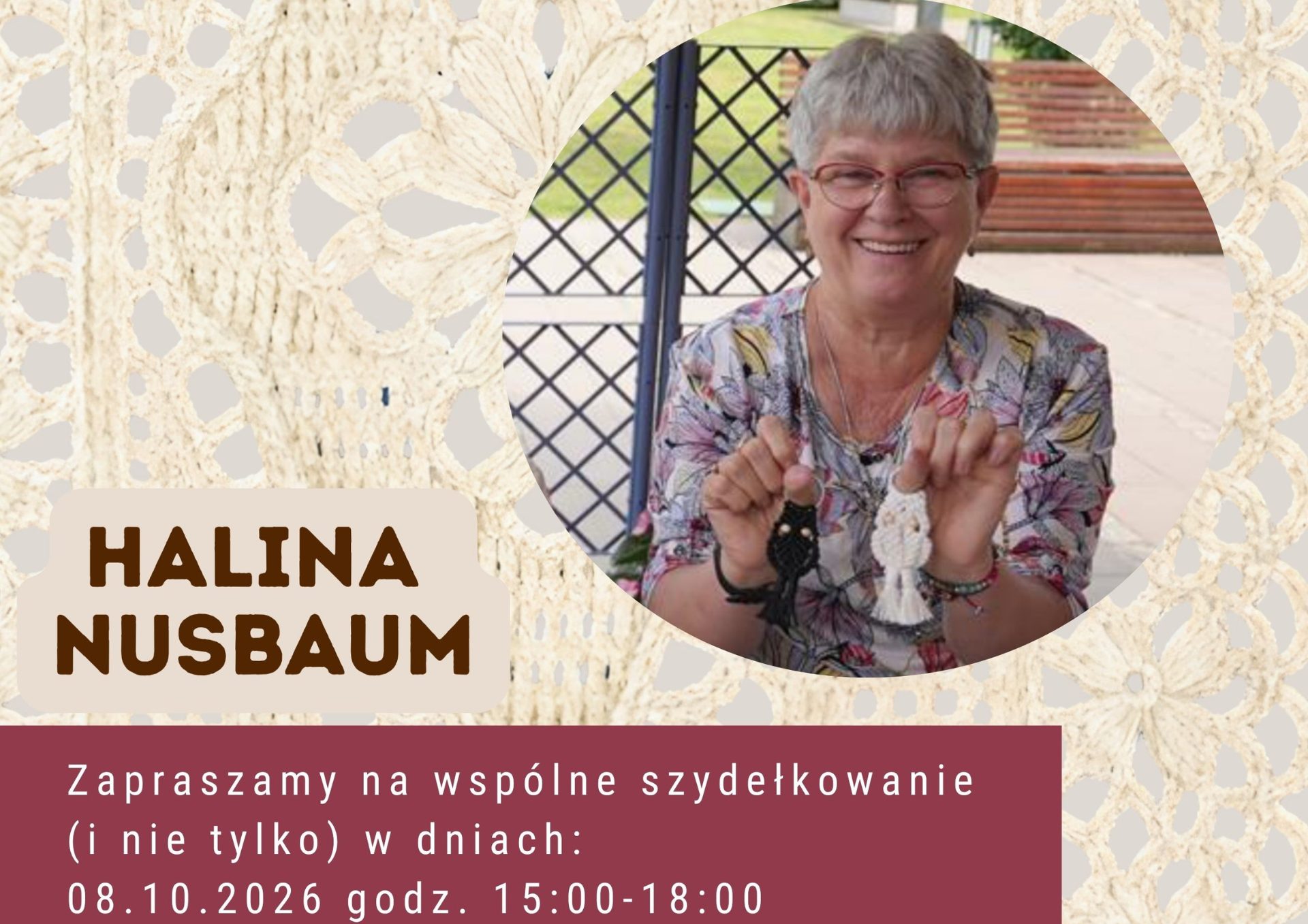 Exhibition of paintings with crochet paintings by Halina Nusbaum