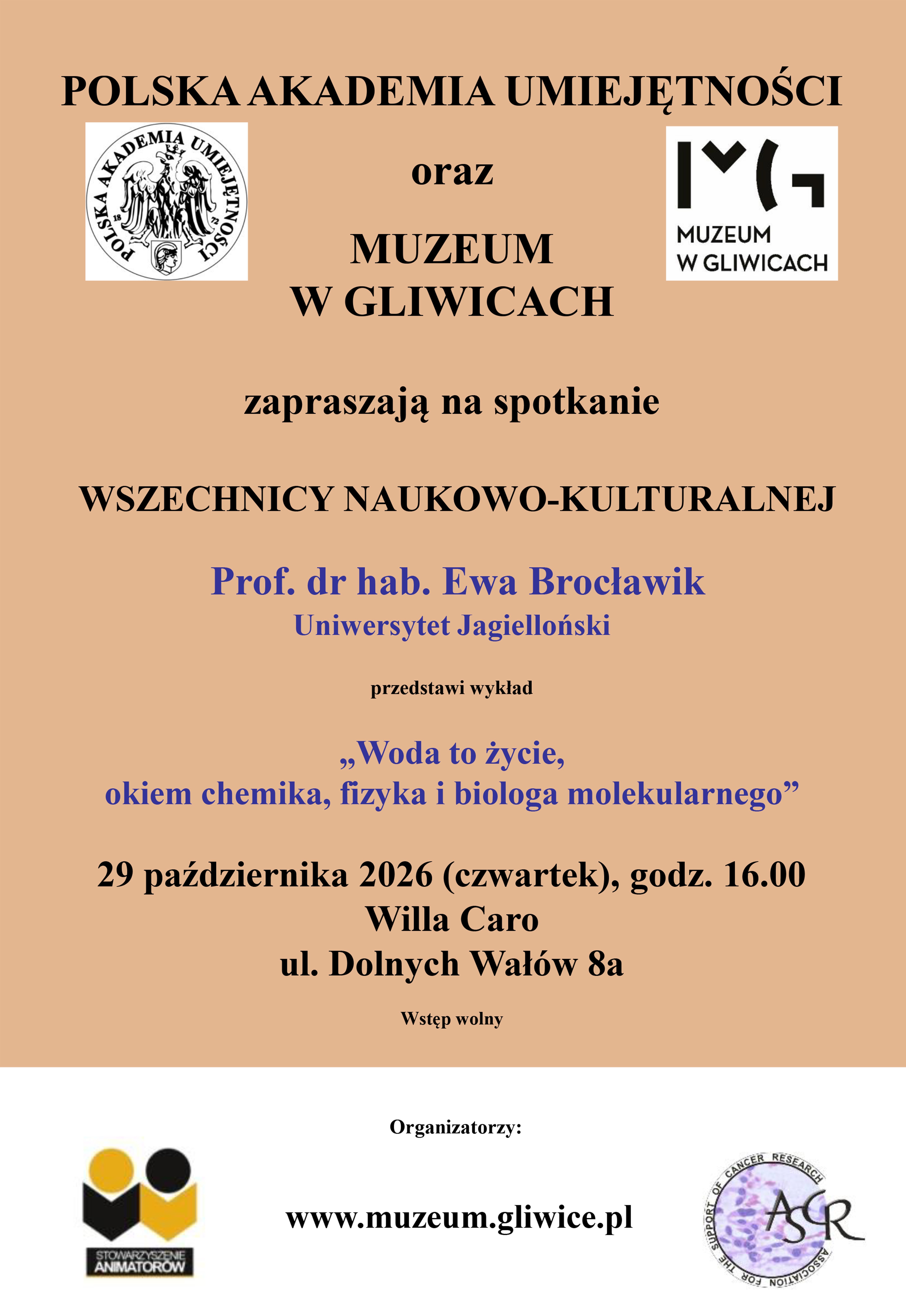 Water — the source of life from the perspective of chemistry, physics and molecular biology. Lecture as part of the University of Polish Academy of Arts in Gliwice