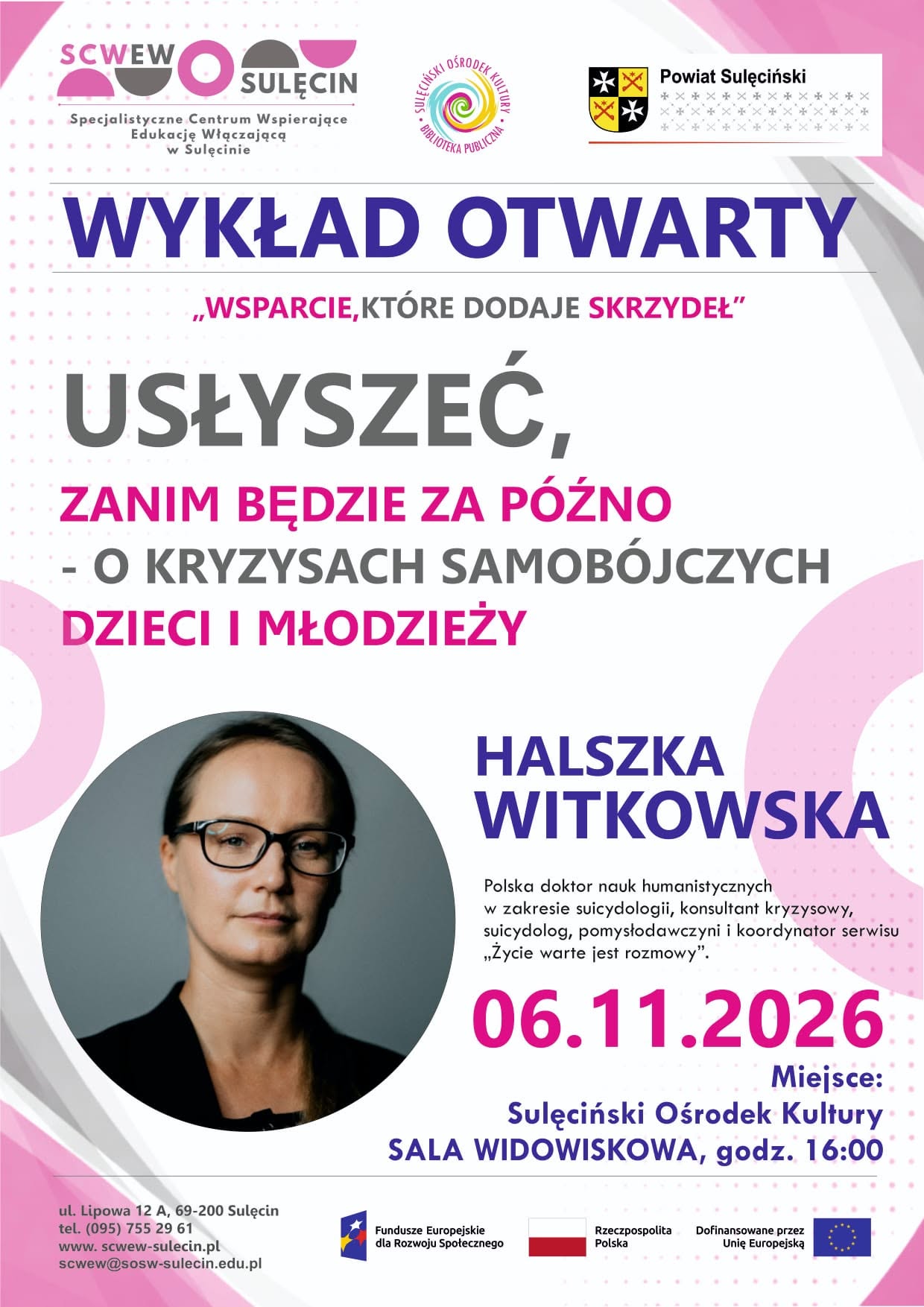 Usłyszeć, zanim będzie za późno - o kryzysach samobójczych dzieci i młodzieży - wykład