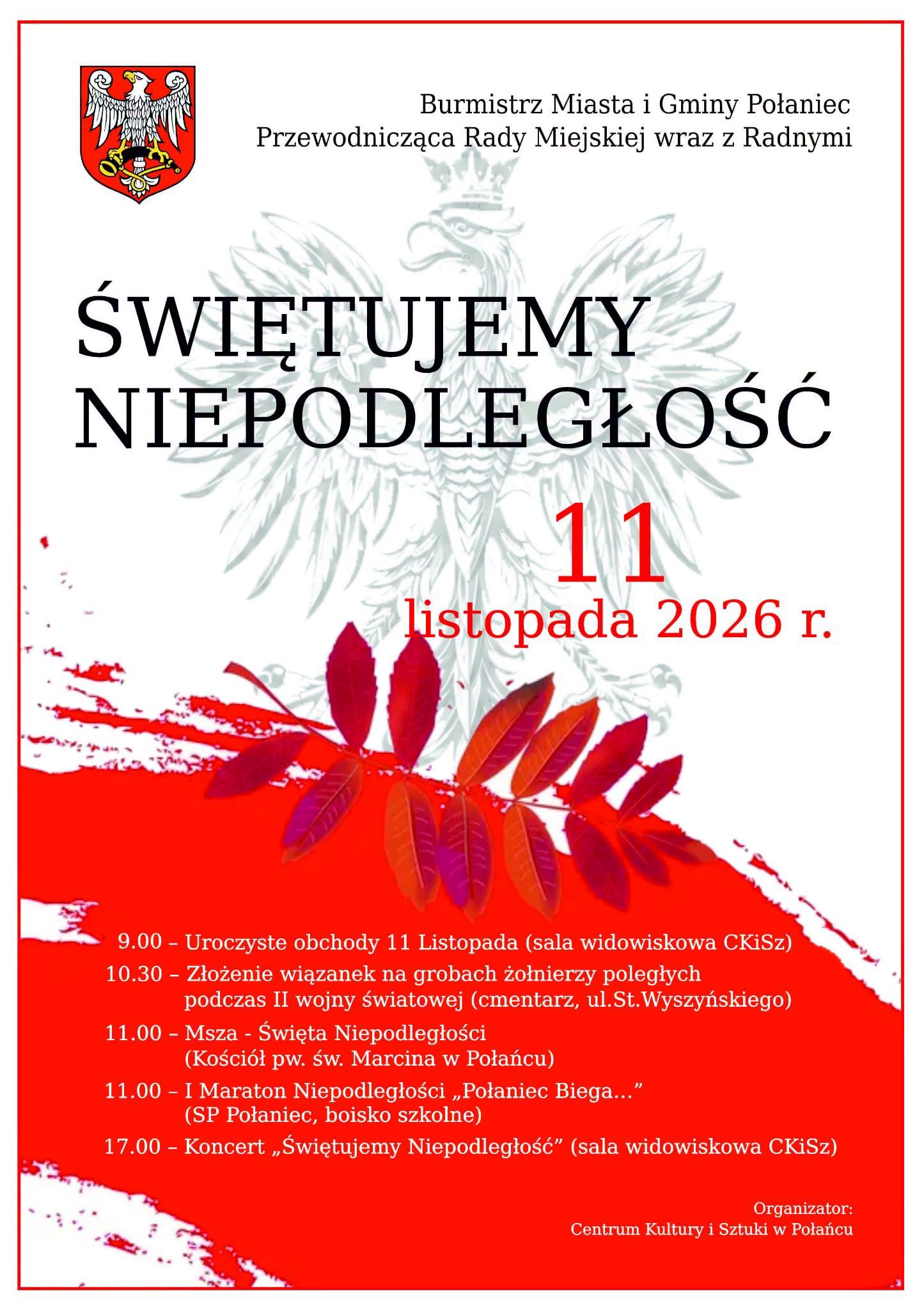 Narodowe Święto Niepodległości - zapraszamy mieszkańców na uroczyste obchody